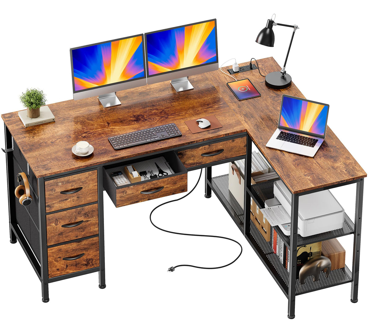 47 Inch L Shaped Desk with Power Outlets V9547