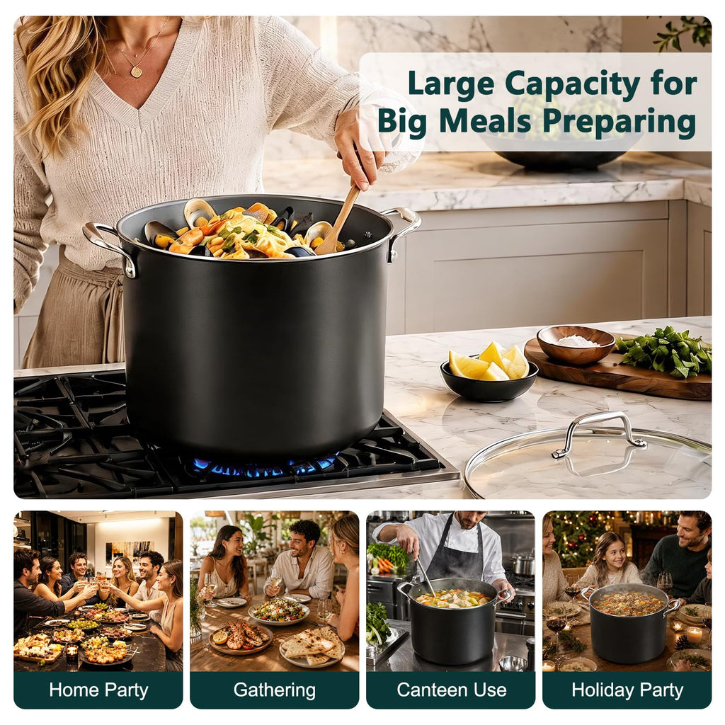 16QT Nonstick Ceramic Stock Pot with Tempered Glass Lid B2542