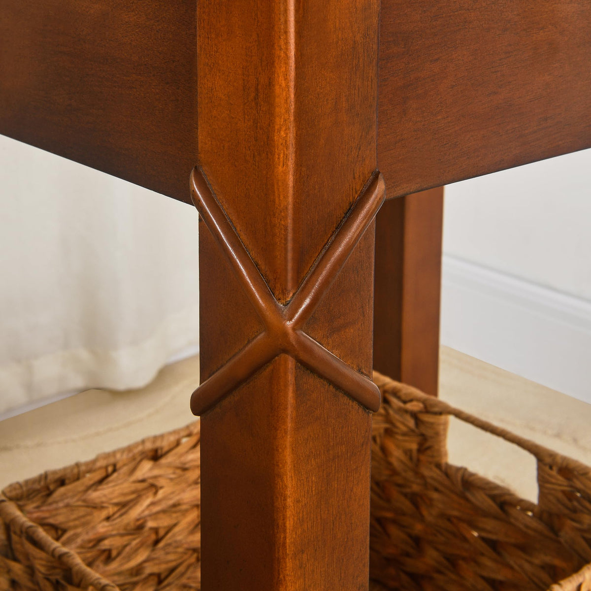 Small Solid Wood Side End Table with Drawer and Storage Shelf F6825