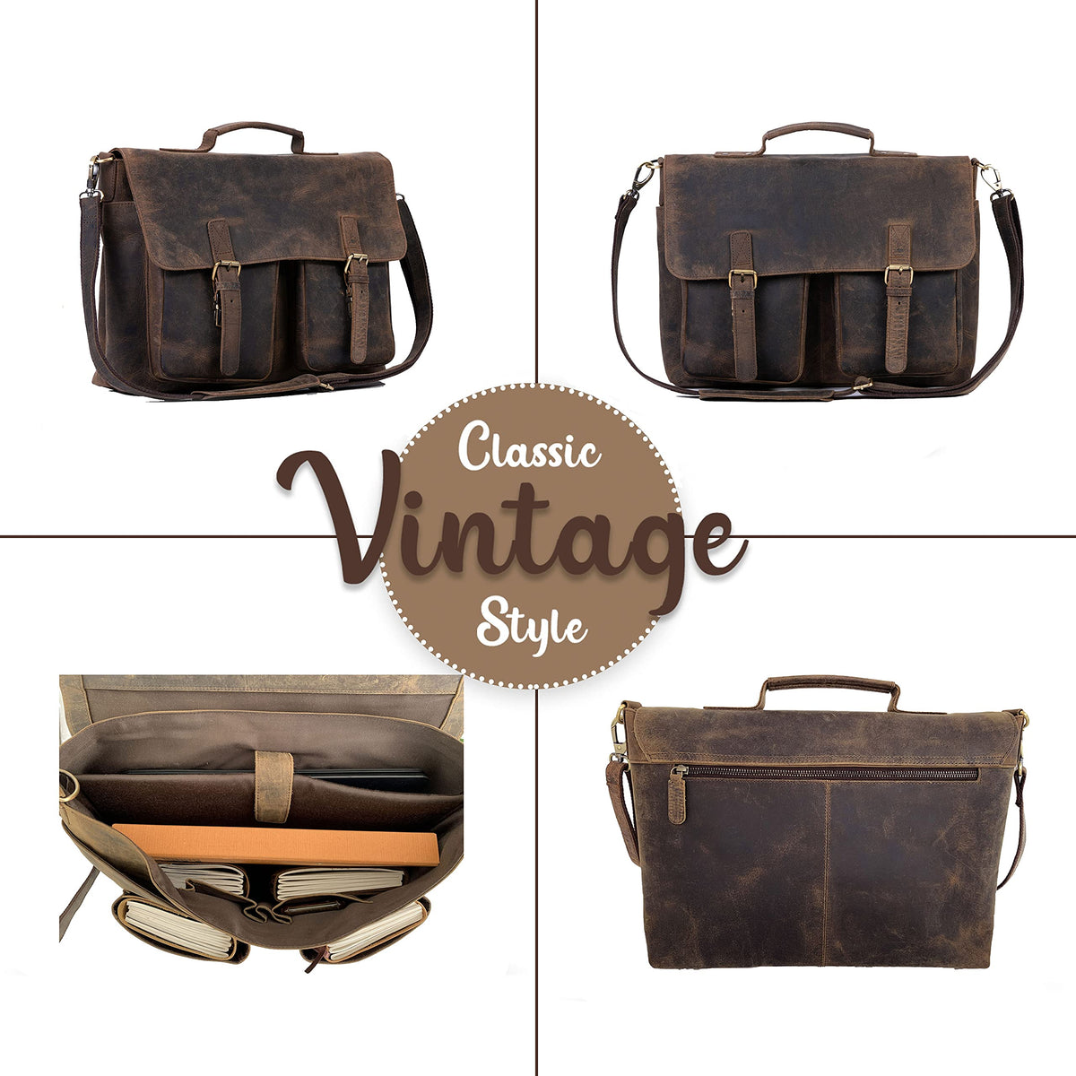 18 Inch Leather Messenger Bag V9884