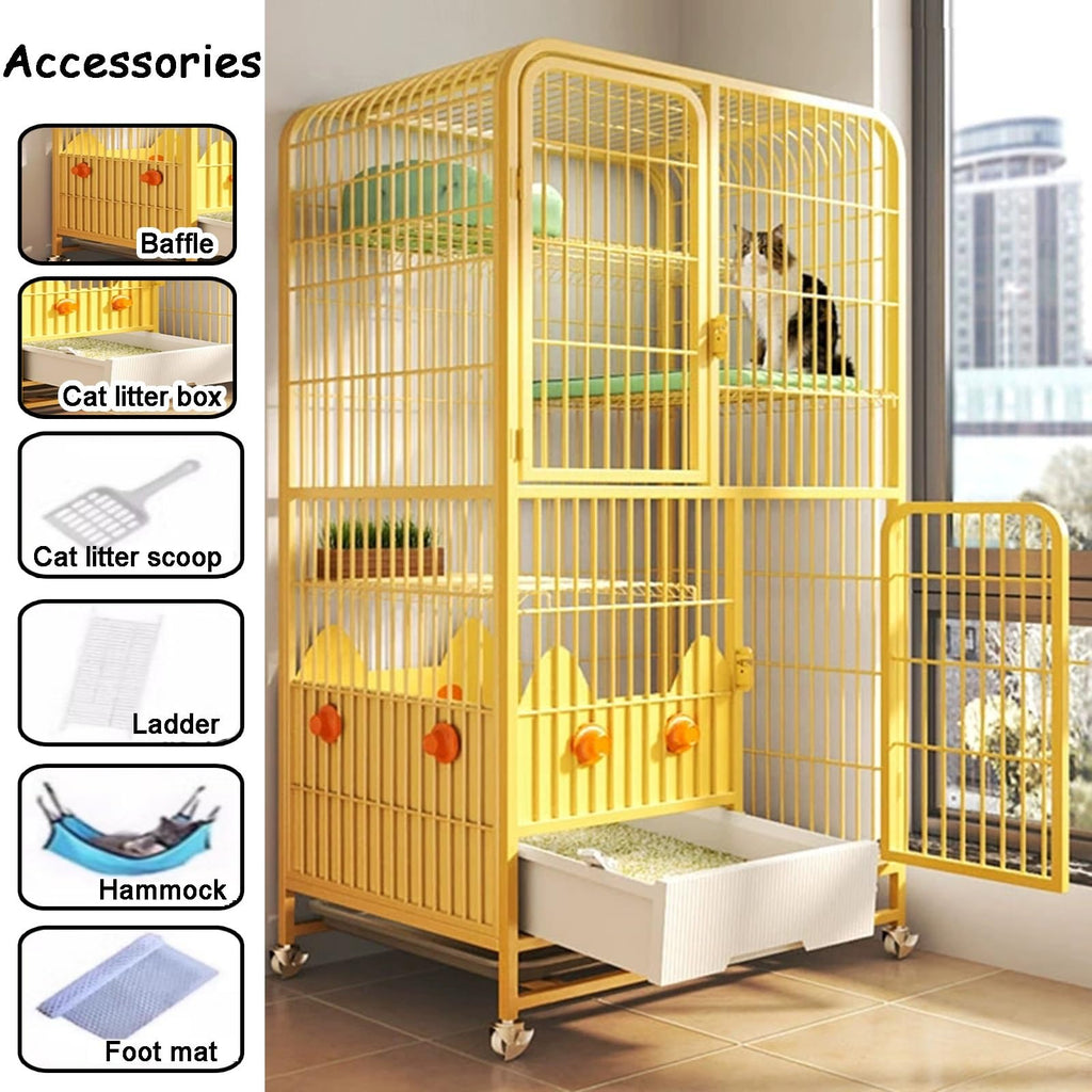 4-Tier Metal Wire Cat Cage with Litter Box and Hammock K314514