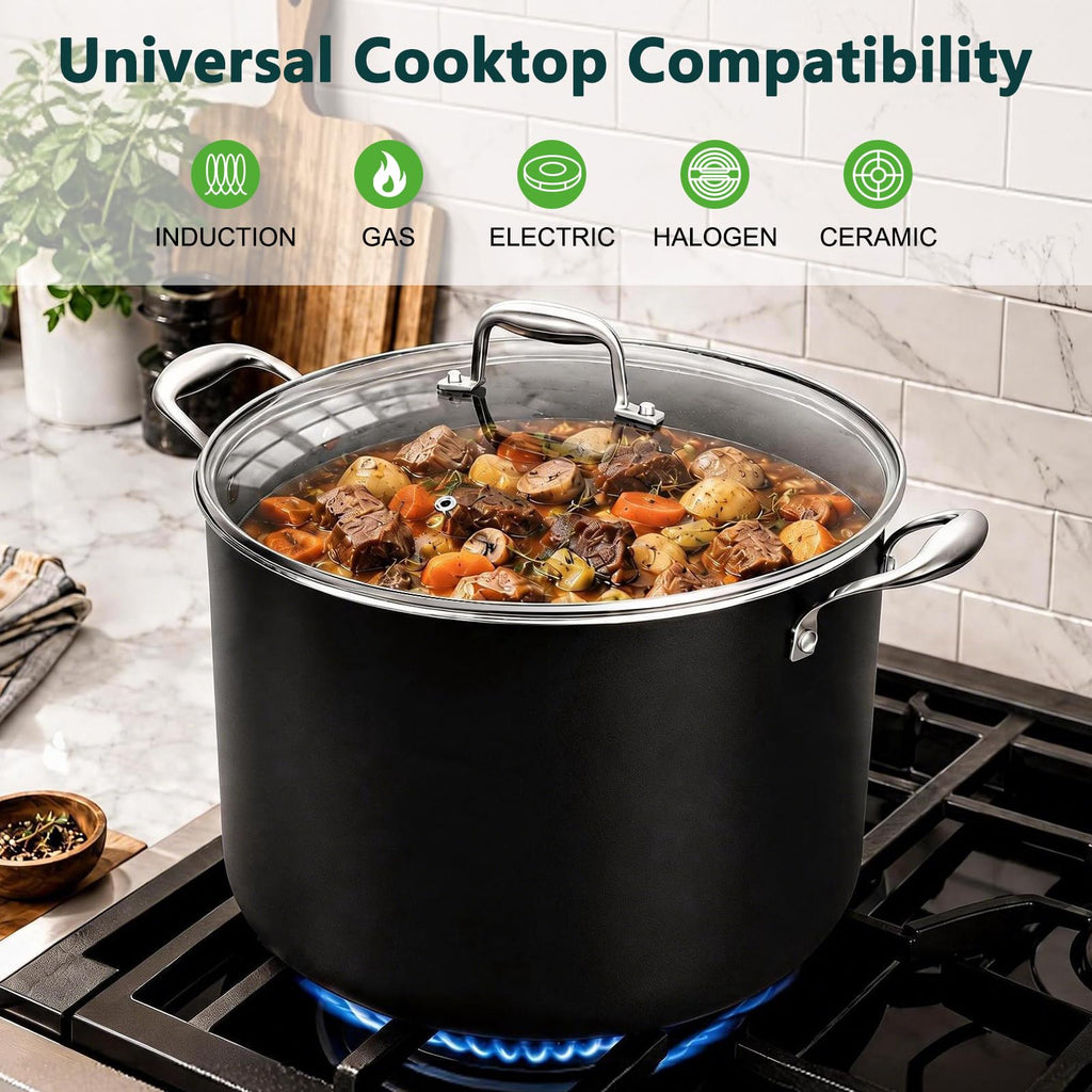 16QT Nonstick Ceramic Stock Pot with Tempered Glass Lid B2542
