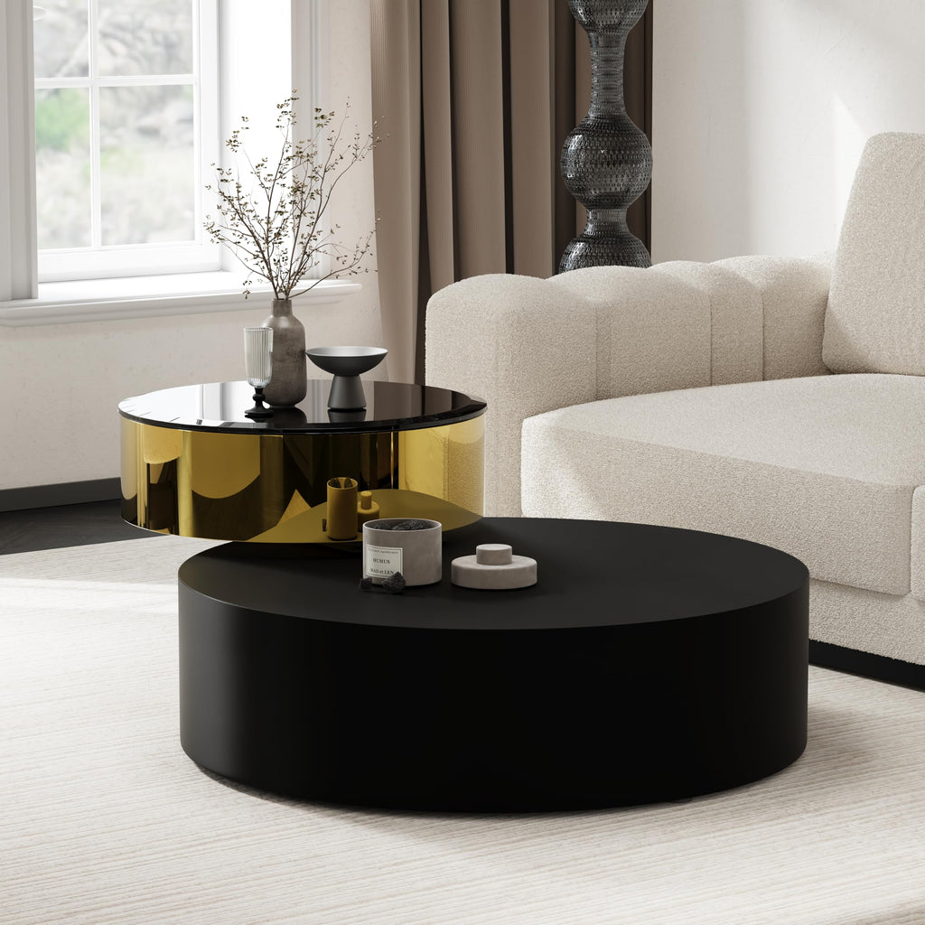 Round Rotating Coffee Table with Tempered Glass Top Y99977