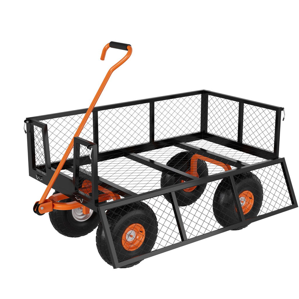 Heavy Duty Steel Garden Cart 900 LBS Capacity 3 in 1 Pullable Wagon with 10 in Wheels K651