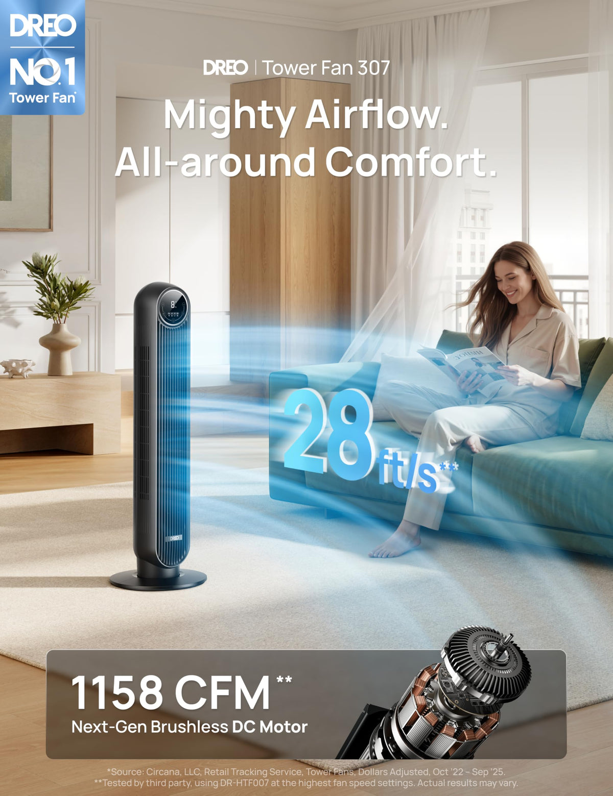Ultra Quiet Tower Fan, 8 Speeds Z84579