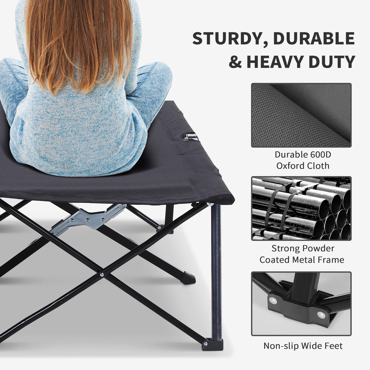 2 Person Folding Camping Cot with Carry Bag, 300 lbs Capacity M69276