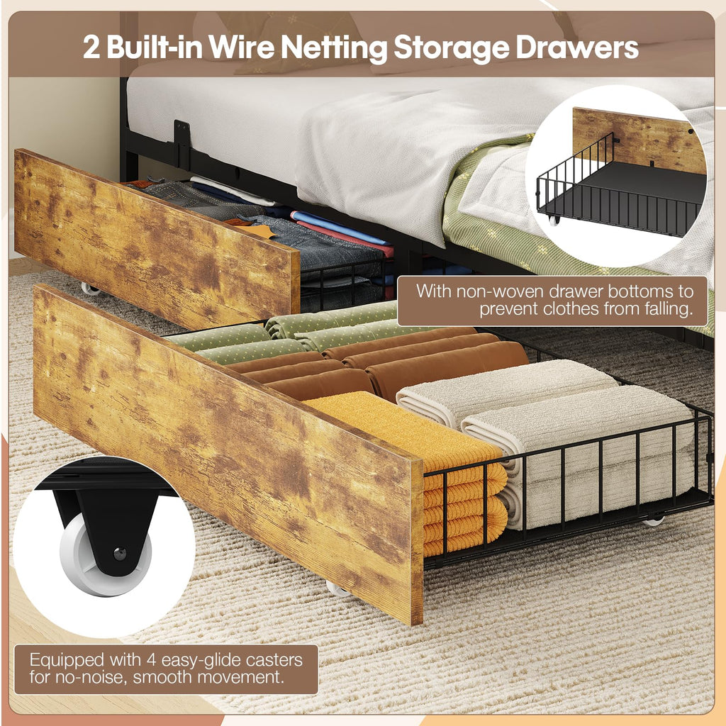 Corner Bed Frame Full Size with Storage & Desk A553