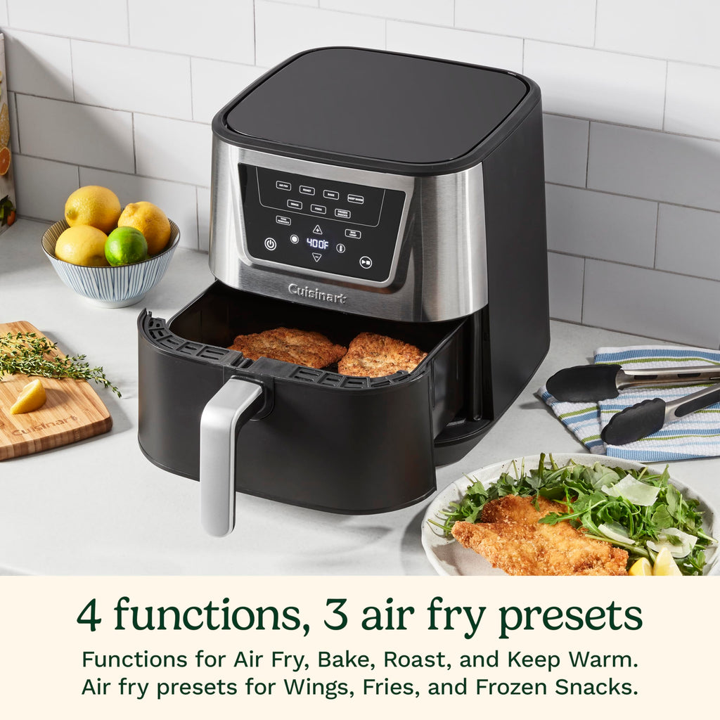 6-Quart Air Fryer with 4 Cooking Functions, Black & Stainless Steel B90911