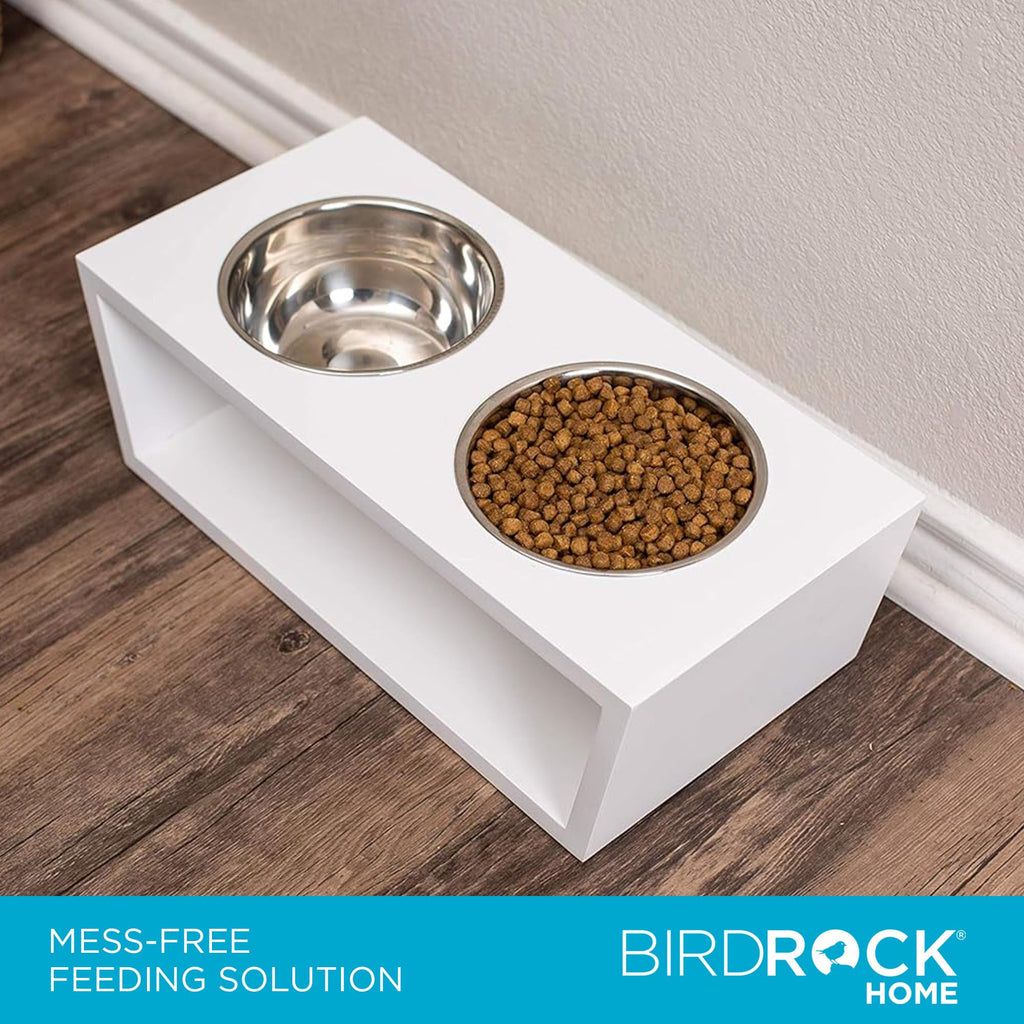White Double Raised Pet Feeder with Stainless Steel Bowls F887518