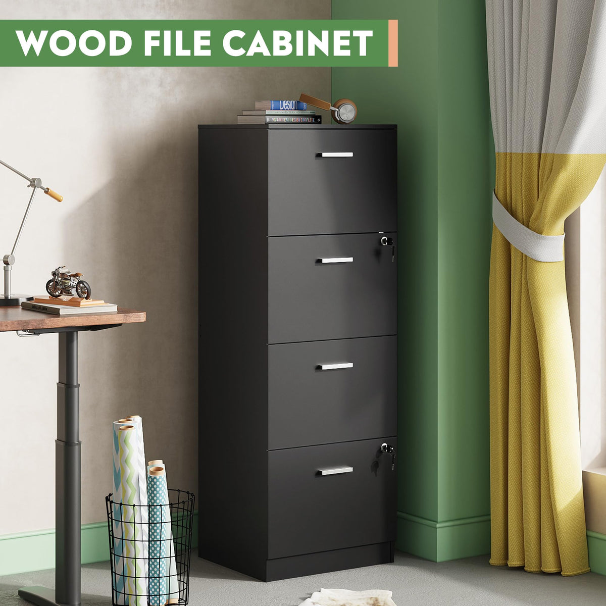 4 Drawer Wood File Cabinet with Lock F42943