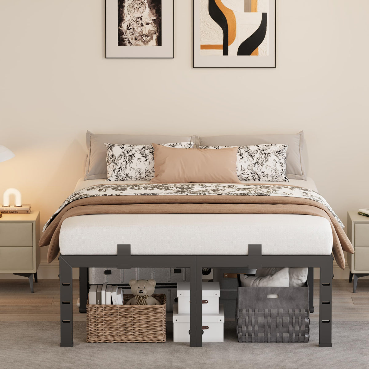 16 Inch King Size Black Metal Platform Bed Frame E6593