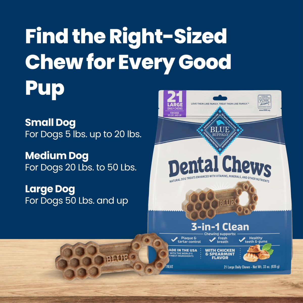Chicken & Spearmint Large Dental Chews, 33 oz, 21 ct L1408