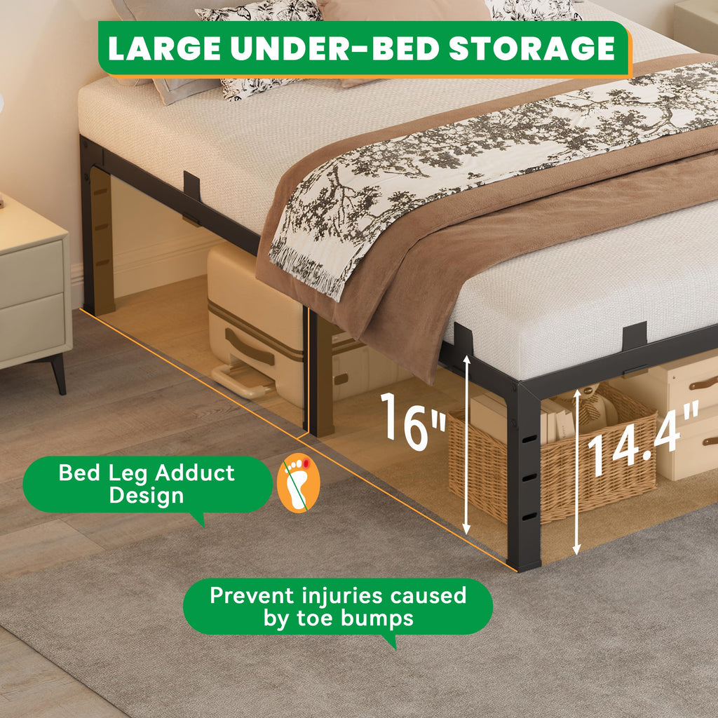 16 Inch King Size Black Metal Platform Bed Frame E6593