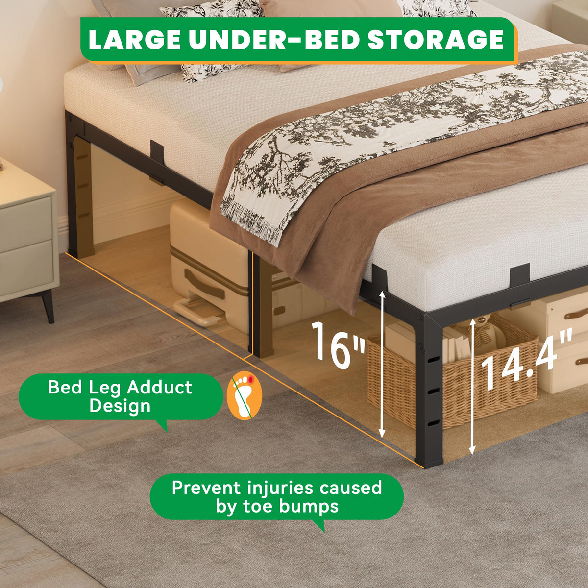 16 Inch King Size Black Metal Platform Bed Frame E6593