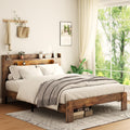 Wooden Full Bed Frame with Storage Headboard I46293