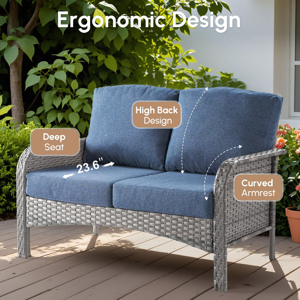 2 Pieces Blue Wicker Patio Bistro Set C61257