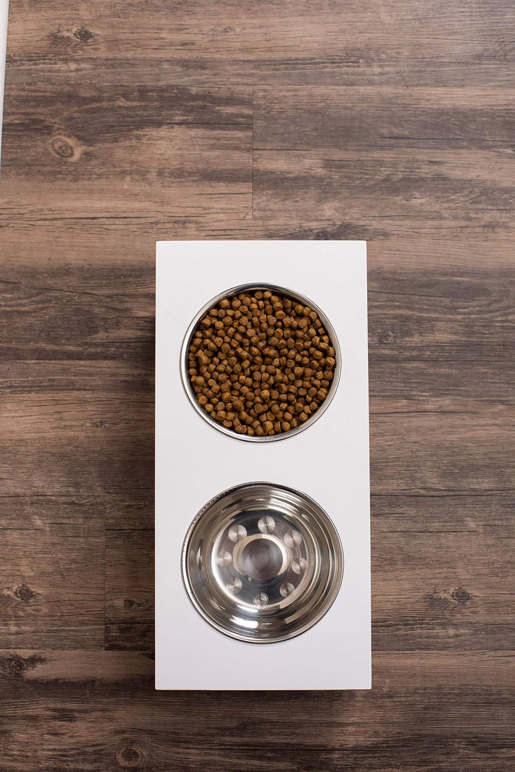 White Double Raised Pet Feeder with Stainless Steel Bowls F887518