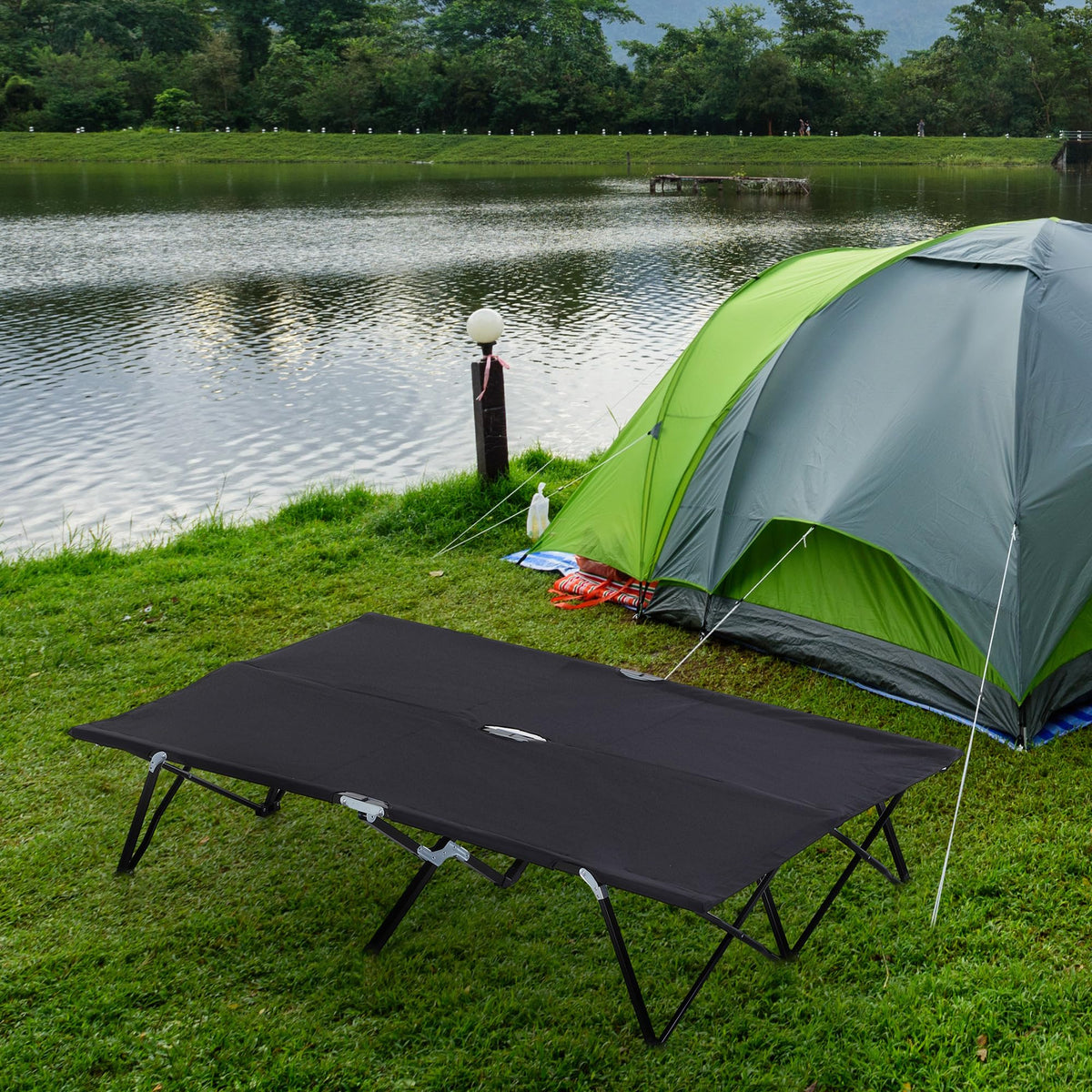 2 Person Folding Camping Cot with Carry Bag, 300 lbs Capacity M69276