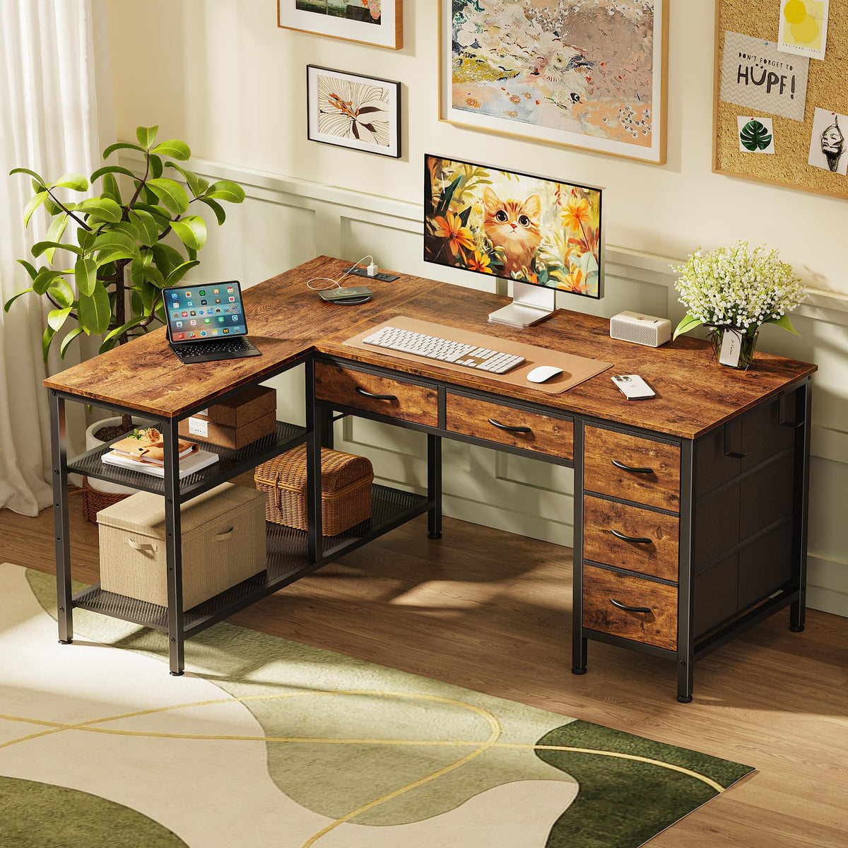 47 Inch L Shaped Desk with Power Outlets V9547