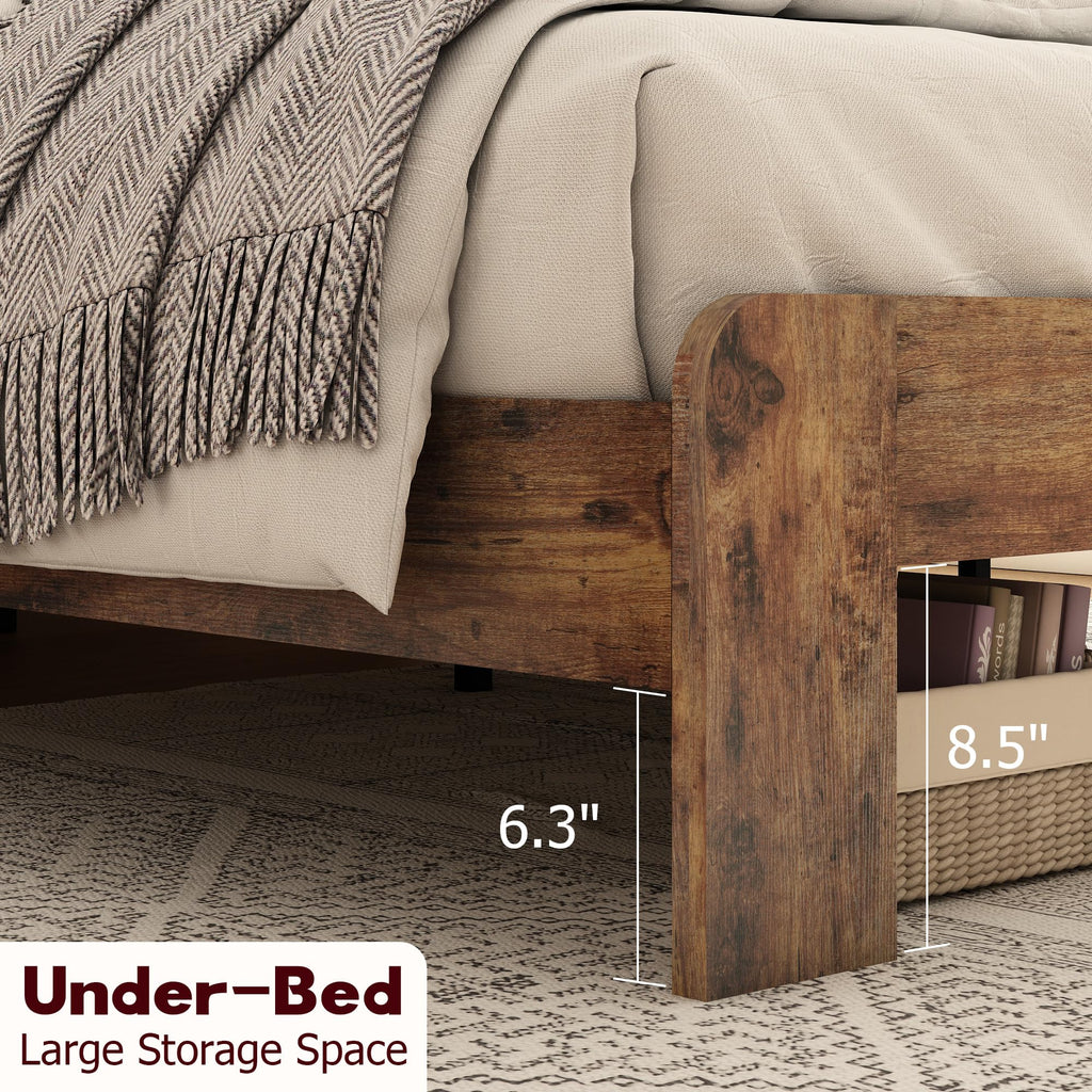 Wooden Full Bed Frame with Storage Headboard I46293