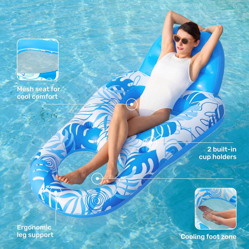 Inflatable Pool Float Lounger with Cup Holders Y524969