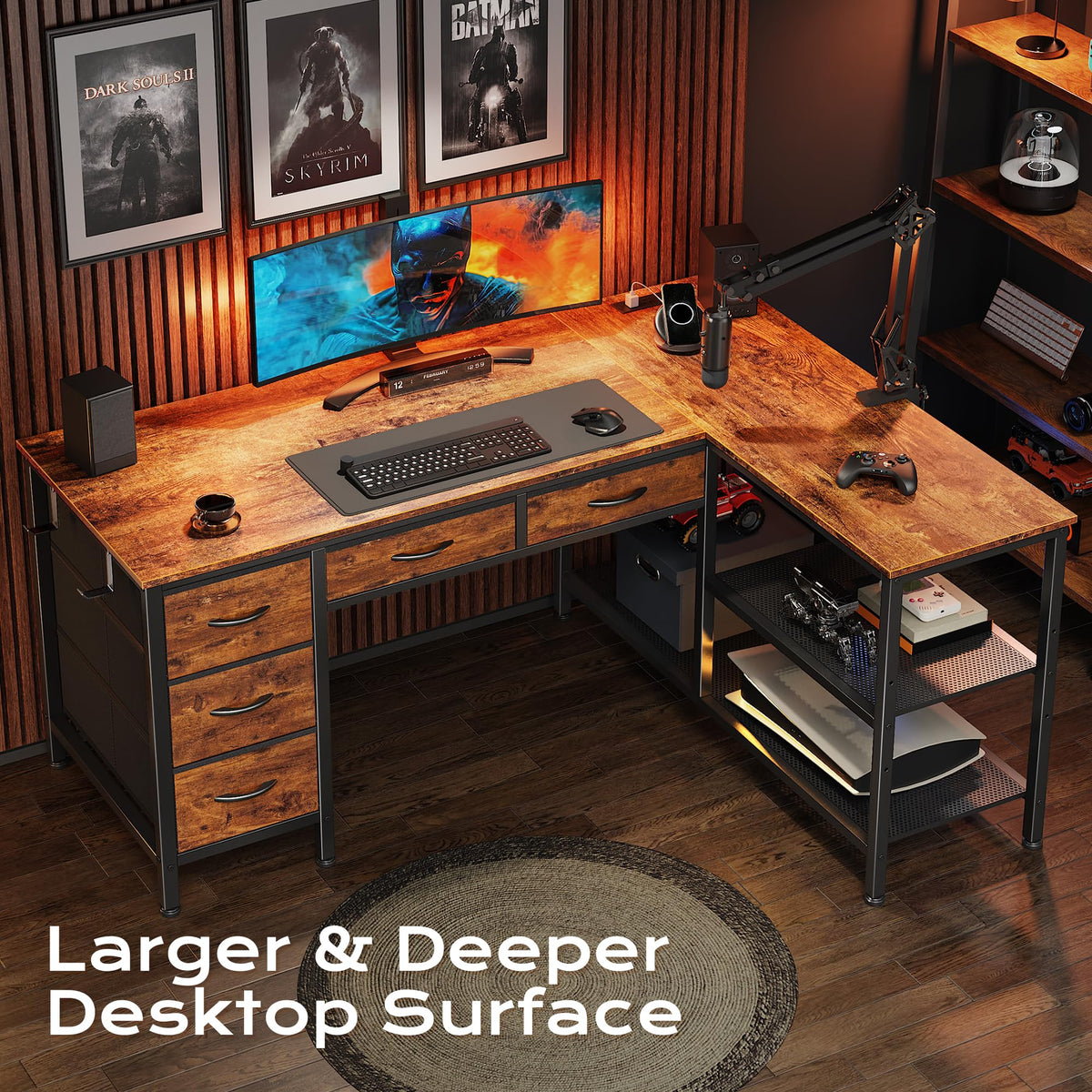 47 Inch L Shaped Desk with Power Outlets V9547