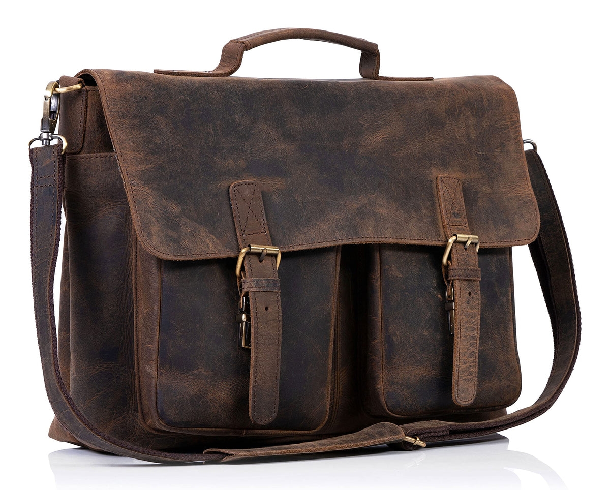 18 Inch Leather Messenger Bag V9884