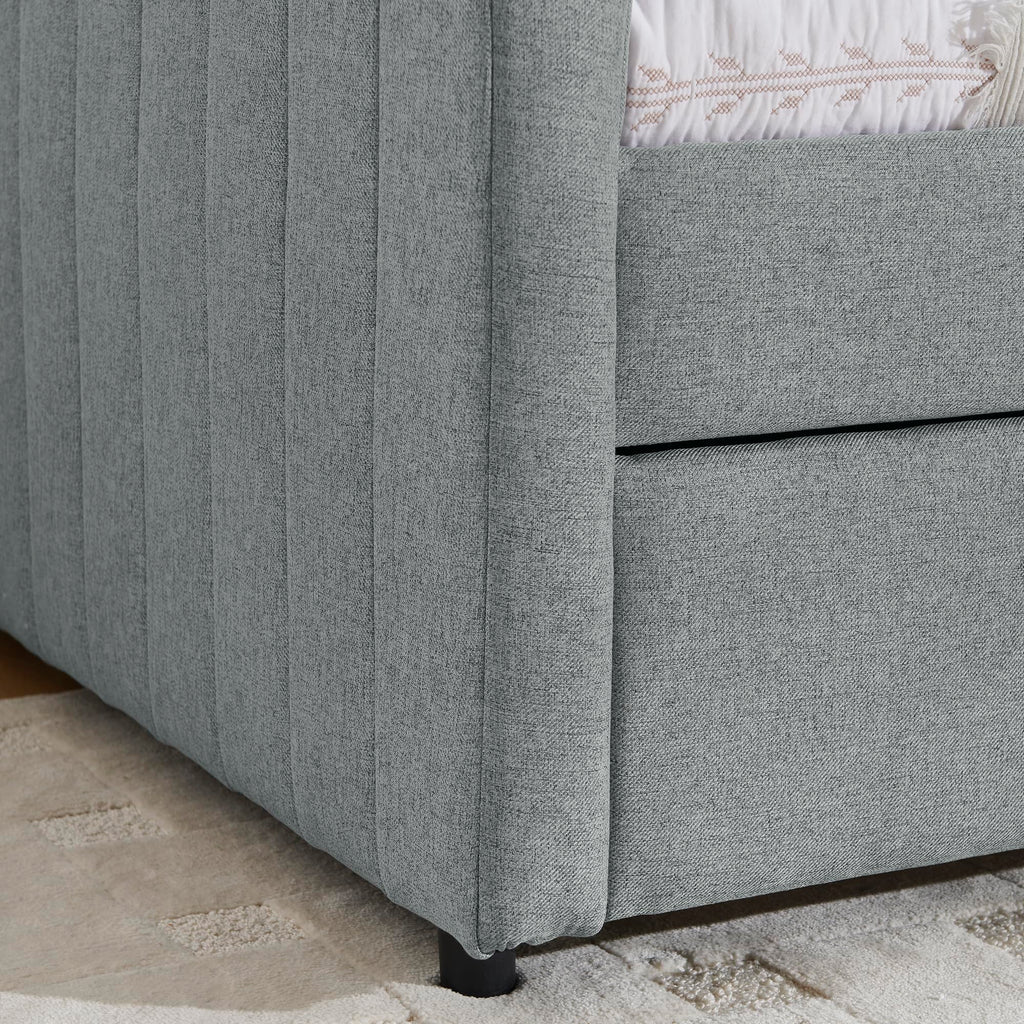 Grey Linen Upholstered Twin Size Daybed with Pop up Trundle E40156