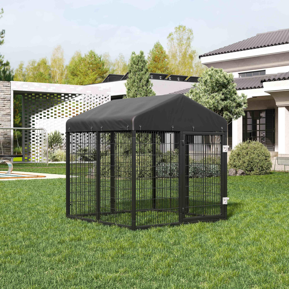 Large Heavy Duty Galvanized Steel Dog Kennel with Roof A36355